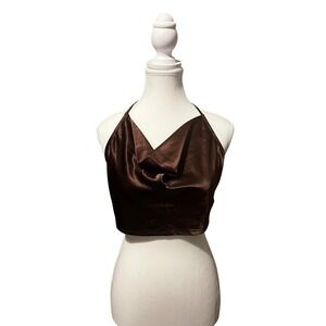H&M Divided Satin Drape Halter Top • Brown • NWT • Size S